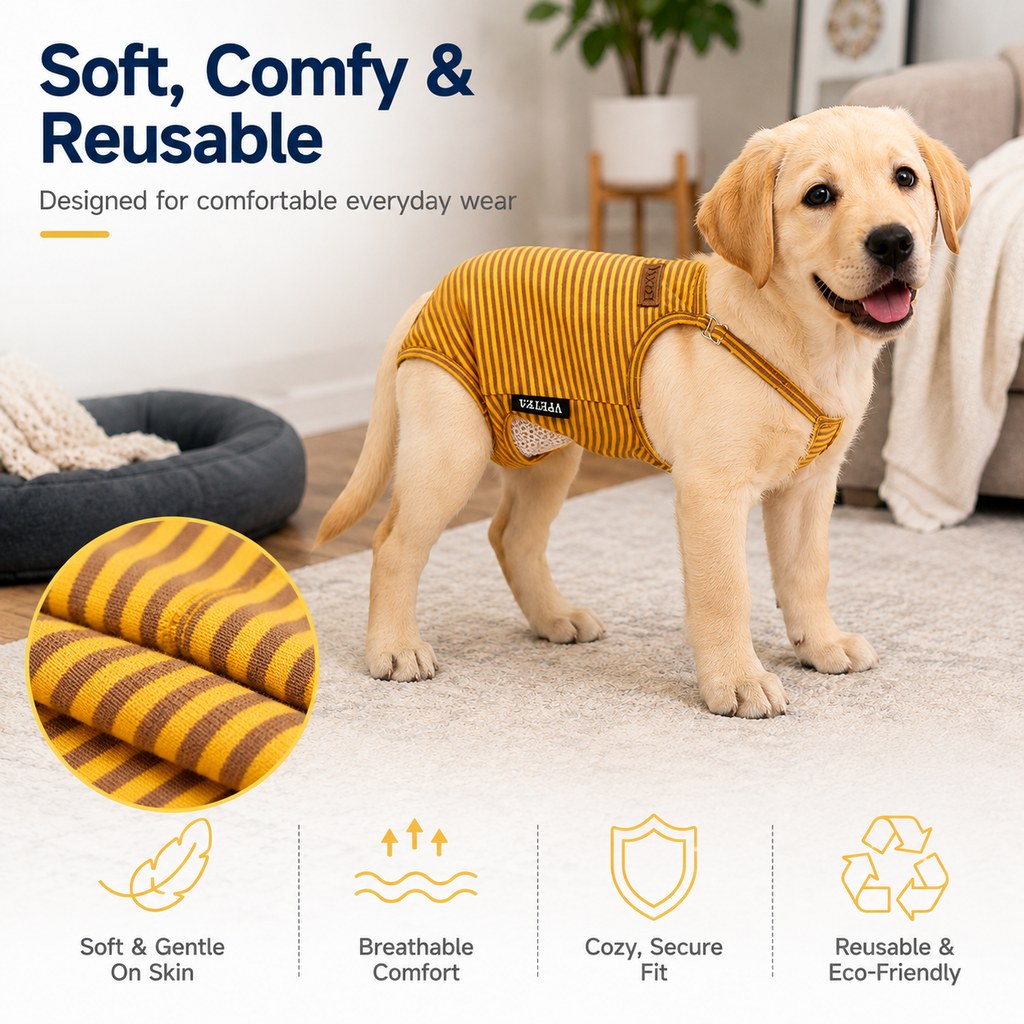 Ortekor Washable Female Dog Heat Pants for Home & Furniture Protection - Adjustable Sanitary Diaper with Shoulder Straps