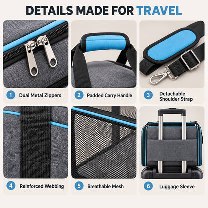 Ortekor Dual-Sided Expandable Pet Carrier for Cats & Small Dogs - More Room for Road Trips, Vet Visits & Travel