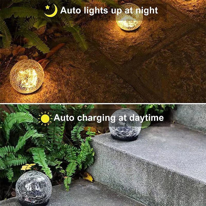 Outdoor Solar Stake Light Decorative Textured Glass Globe Orb Lamp for Garden Patio Pathway Yard Decoration Dusk to Dawn Sensor Weatherproof