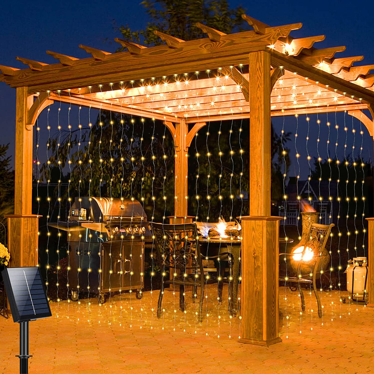 300-LED Waterproof Hanging String Lights Solar-Powered Backdrop for Patio Wedding Party Garden Fence Decor 7 ft x 10 ft Panel