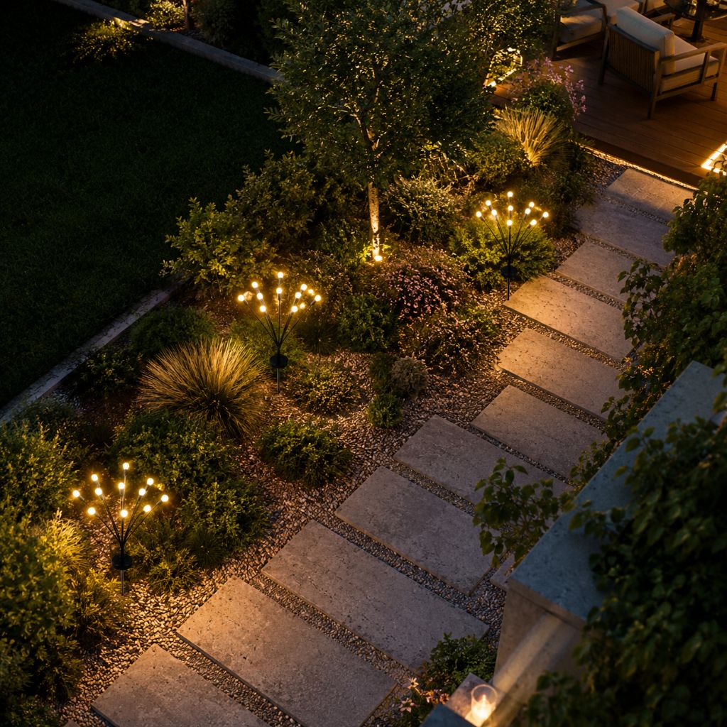 Swaying LED Garden Stakes Solar Powered Outdoor Pathway Lights Warm White Waterproof Decorative Lawn Accent Lighting for Yard Patio Walkway