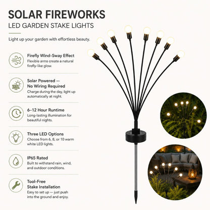 Swaying LED Garden Stakes Solar Powered Outdoor Pathway Lights Warm White Waterproof Decorative Lawn Accent Lighting for Yard Patio Walkway