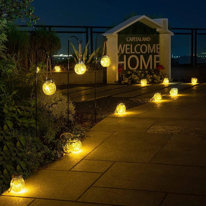 Outdoor Crackled Glass Solar Lantern with Auto Dusk Sensor & LED Light for Garden, Patio, Pathway & Porch Decor