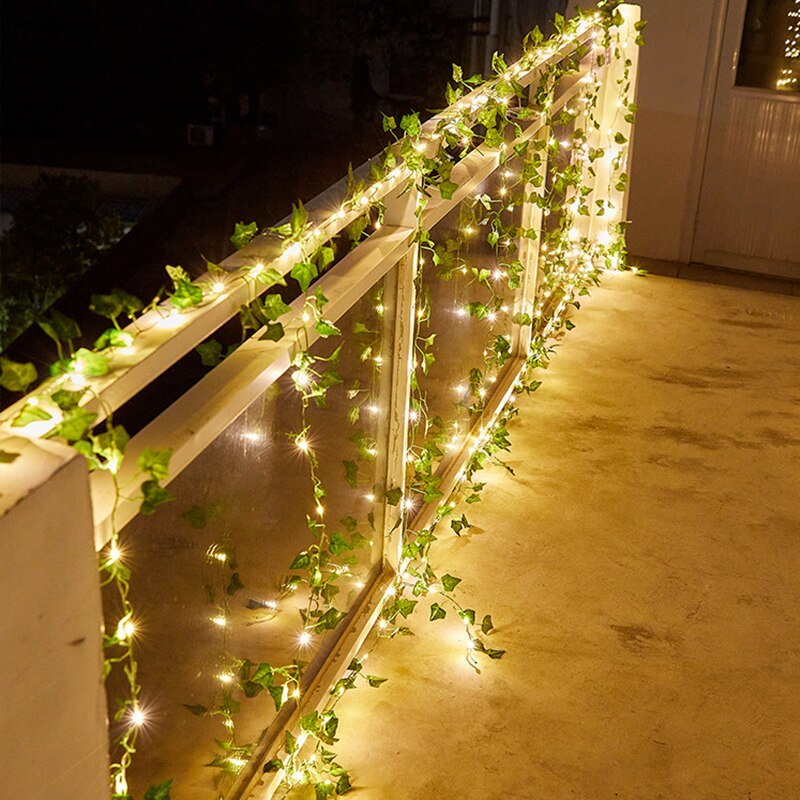 Outdoor Solar-Powered LED Foliage String Lights for Patio Garden Fence Pergola Tree Wrap Waterproof Dusk-to-Dawn Auto On Off Decoration