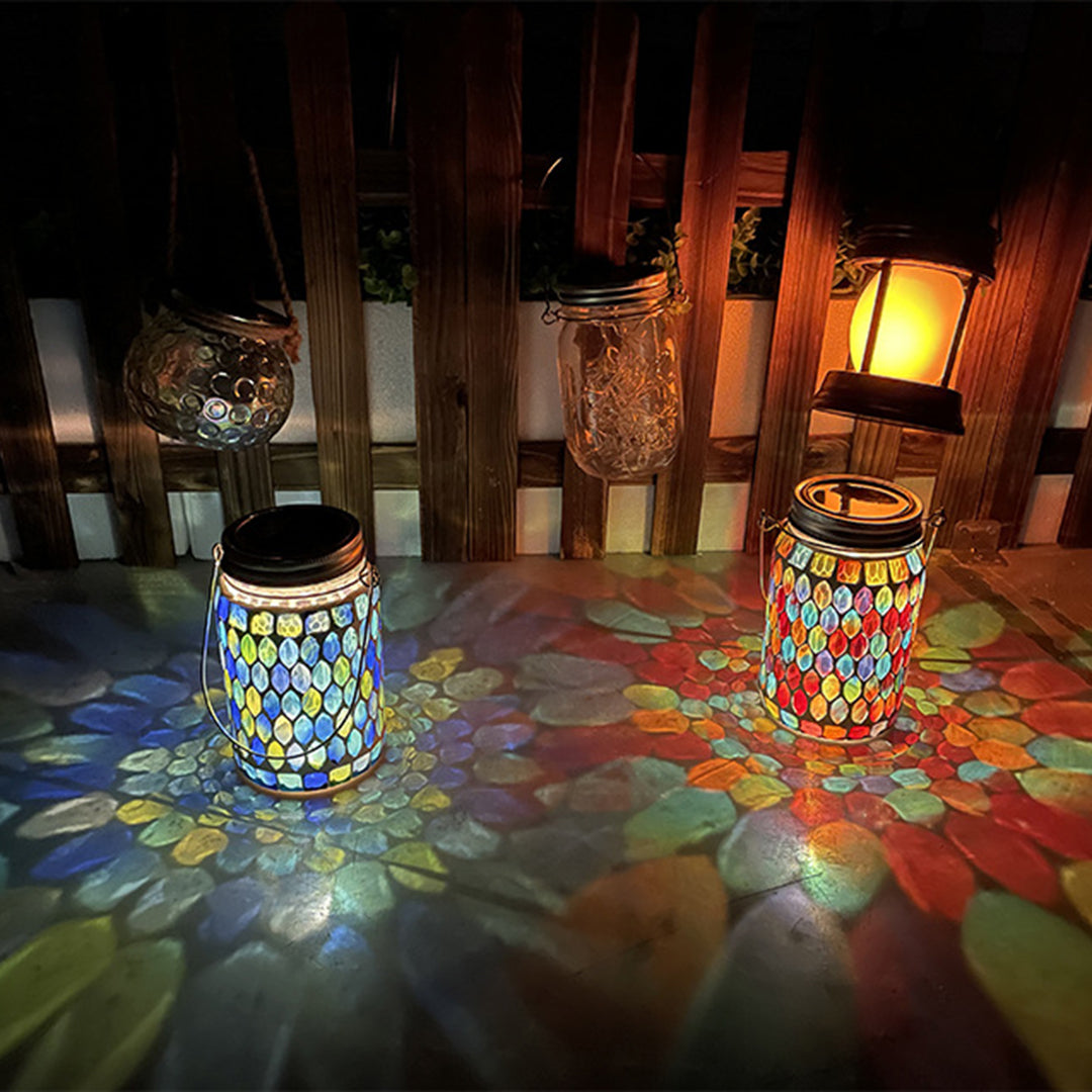 Solar Stained Glass Outdoor Lantern — Handcrafted Mosaic Garden Light with Auto Dusk-to-Dawn