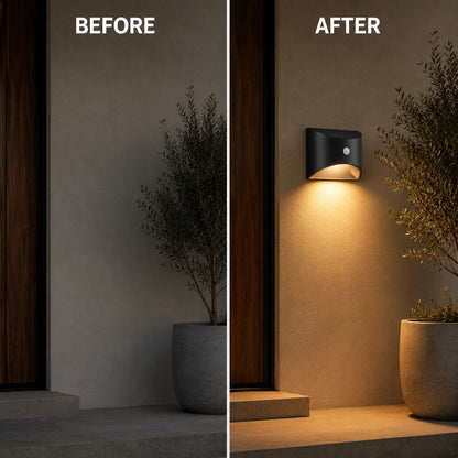 Motion-Sensing Solar Security Light for Fence, Garden & Porch – Stainless Steel Outdoor Wall Sconce with PIR Sensor & IP65 Weather