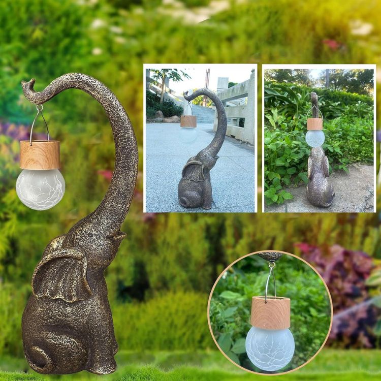 Copper Elephant Garden Statue Solar Light for Patio, Lawn & Yard Decor | Weatherproof Outdoor Figurine Lamp with LED Warm White Glow