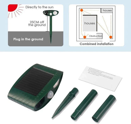 Motion-Activated Animal Deterrent with Solar Charging – Ultrasonic Pest Control for Yard & Garden Protection (4-Pack)