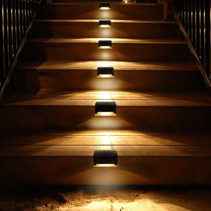 Outdoor Step Deck Lighting Fixture Solar Powered Weatherproof IP65 Auto Dusk Dawn Sensor Pathway Patio Porch Illumination for Stairs Garden