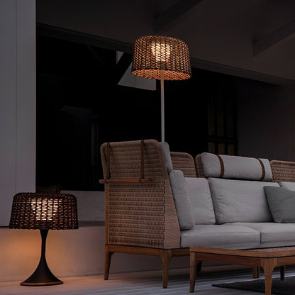 Woven Standing Patio Light 69 in Tall Weatherproof Warm White LED Solar or Plug-in Outdoor Garden Torch for Deck Poolside Terrace