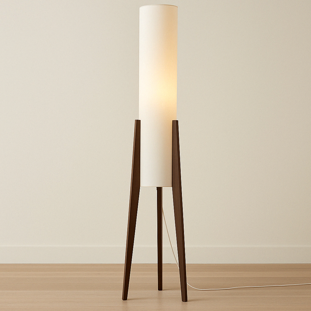 Solid Walnut Wood Floor Lamp with Fabric Shade | Modern Standing Light for Living Room & Bedroom | 3000K Warm White LED | Hardwired Floor