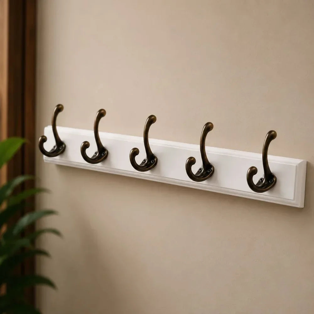 Entryway Hook Rack Wall-Mounted Solid Wood Organizer for Jackets Scarves Bags Natural Grain Finish 3 4 5 Hook Options Apartment Mudroom