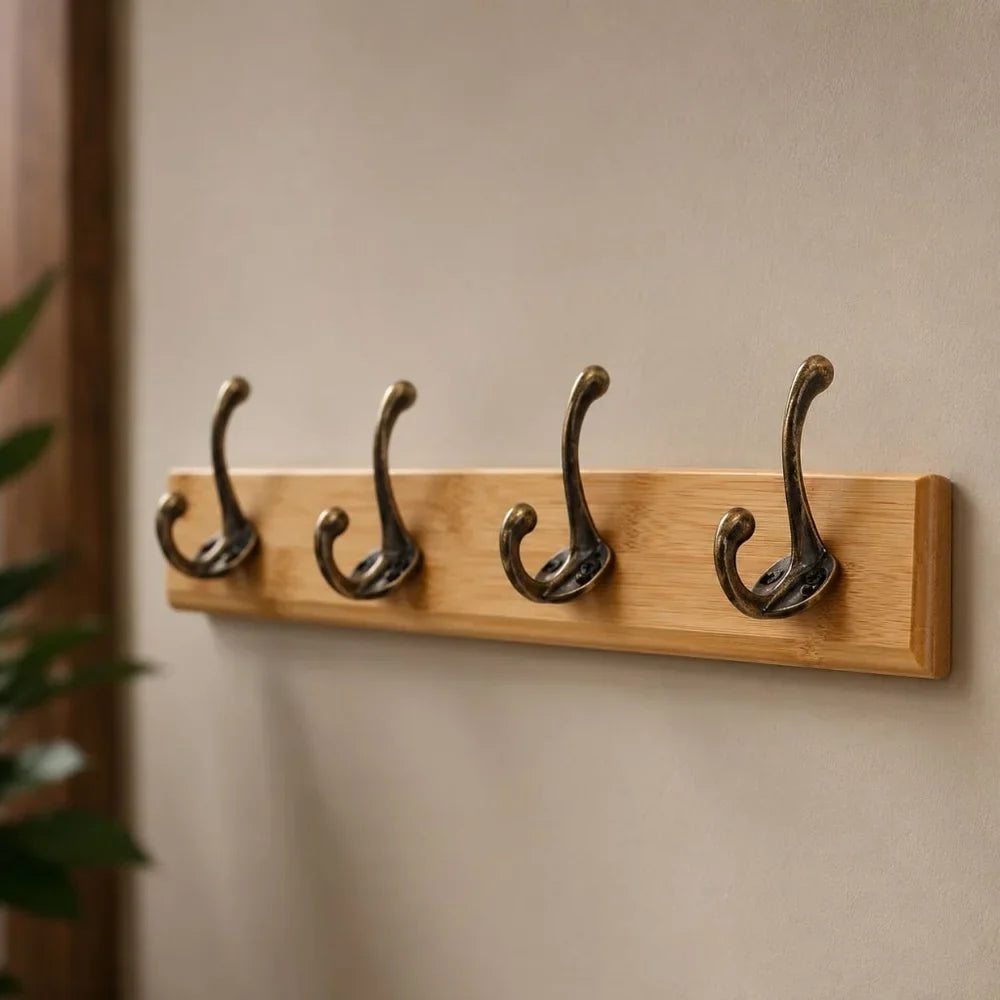 Entryway Hook Rack Wall-Mounted Solid Wood Organizer for Jackets Scarves Bags Natural Grain Finish 3 4 5 Hook Options Apartment Mudroom