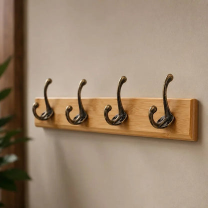 Entryway Hook Rack Wall-Mounted Solid Wood Organizer for Jackets Scarves Bags Natural Grain Finish 3 4 5 Hook Options Apartment Mudroom