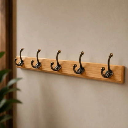 Entryway Hook Rack Wall-Mounted Solid Wood Organizer for Jackets Scarves Bags Natural Grain Finish 3 4 5 Hook Options Apartment Mudroom