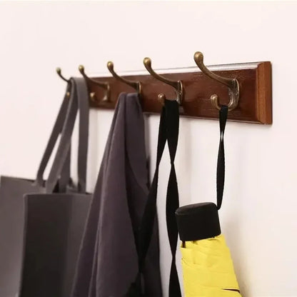 Entryway Hook Rack Wall-Mounted Solid Wood Organizer for Jackets Scarves Bags Natural Grain Finish 3 4 5 Hook Options Apartment Mudroom