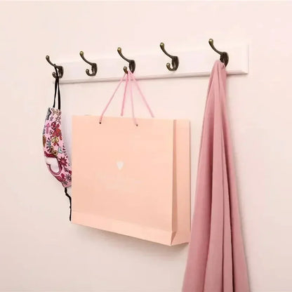 Entryway Hook Rack Wall-Mounted Solid Wood Organizer for Jackets Scarves Bags Natural Grain Finish 3 4 5 Hook Options Apartment Mudroom