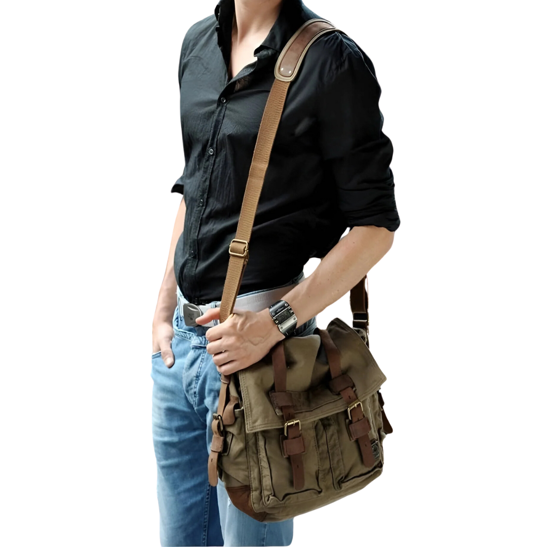 Men's Canvas Shoulder Bag with Multiple Pockets for Everyday Carry and Travel | Hands-Free Sling Pack for Phone Wallet Keys | Adjustable Str