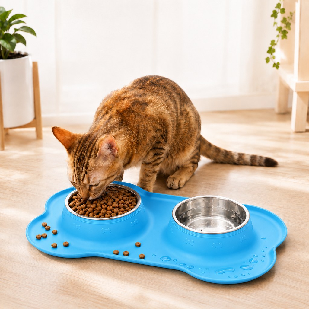 Ortekor Spill-Proof Dual Pet Bowl for Cats & Dogs - Mess-Free Food & Water Station for Cleaner Floors