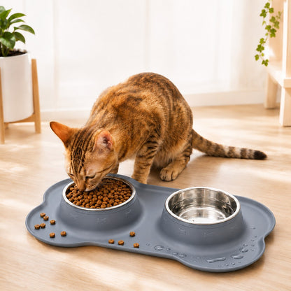 Ortekor Spill-Proof Dual Pet Bowl for Cats & Dogs - Mess-Free Food & Water Station for Cleaner Floors