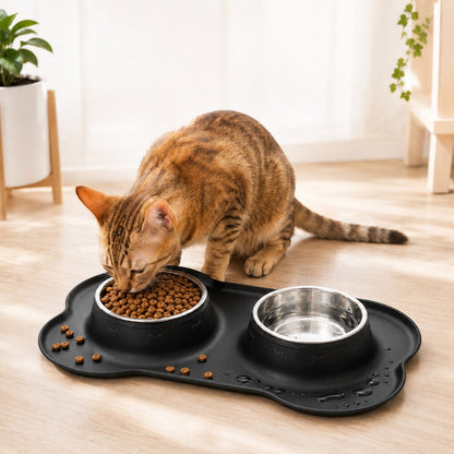 Ortekor Spill-Proof Dual Pet Bowl for Cats & Dogs - Mess-Free Food & Water Station for Cleaner Floors