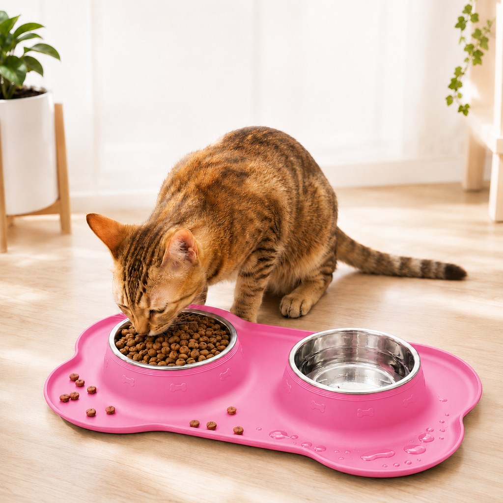 Ortekor Spill-Proof Dual Pet Bowl for Cats & Dogs - Mess-Free Food & Water Station for Cleaner Floors