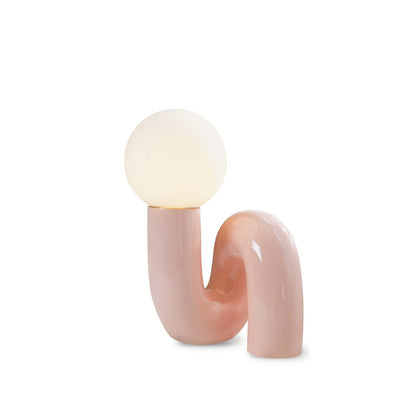 Twisted Glass Accent Lamp for Desk & Nightstand — 10 in Sculptural Design in Pink, Blue, White & Red — LED Glow for Bedroom, Living Room & O