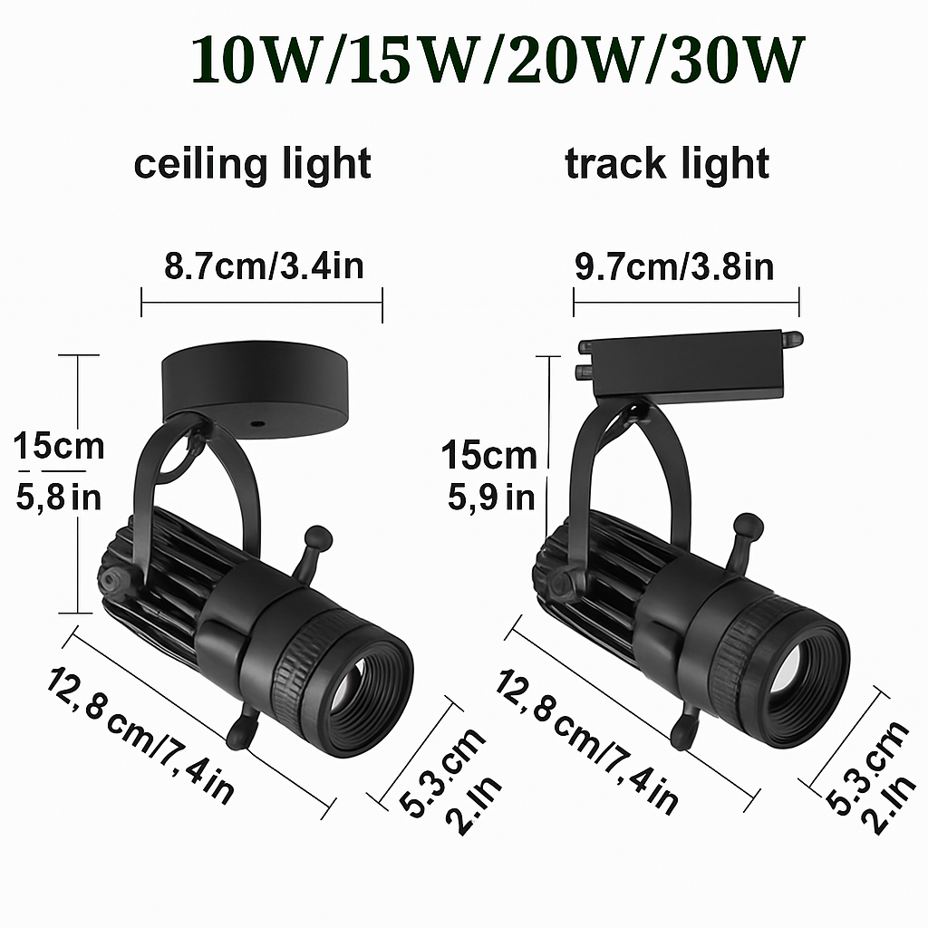 Dimmable LED Track Spotlight with Adjustable Beam Angle for Kitchen, Dining Room & Retail Display