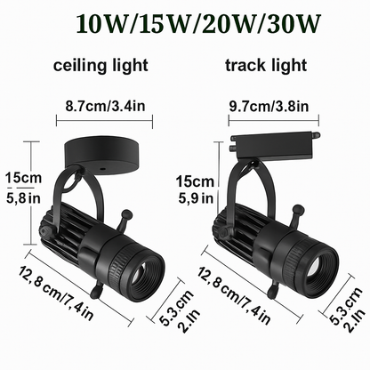 Dimmable LED Track Spotlight with Adjustable Beam Angle for Kitchen, Dining Room & Retail Display