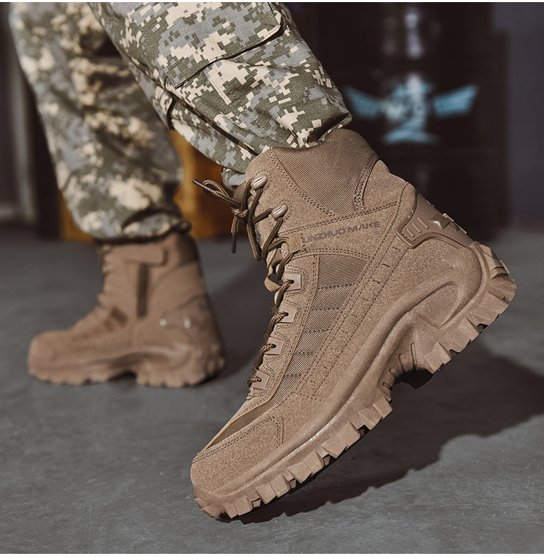 Men's All-Season Tactical Work Boots Waterproof Suede Ankle Support Non-Slip Hiking Boots for Outdoor Work Camping Hunting
