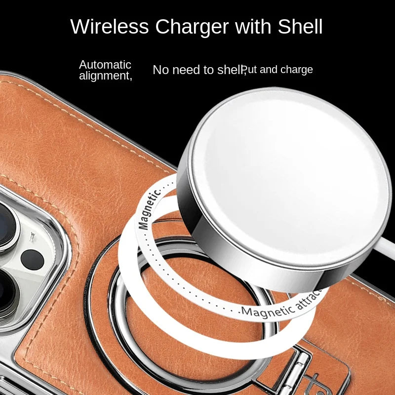 Premium Leather iPhone Case with Hidden Kickstand for Hands-Free Viewing