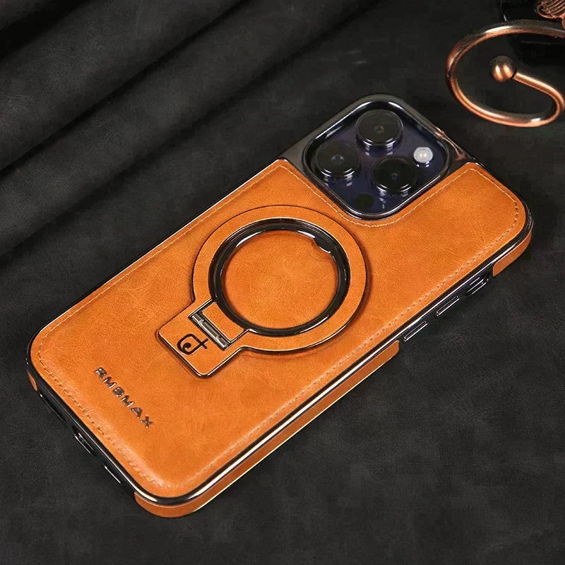 Premium Leather iPhone Case with Hidden Kickstand for Hands-Free Viewing