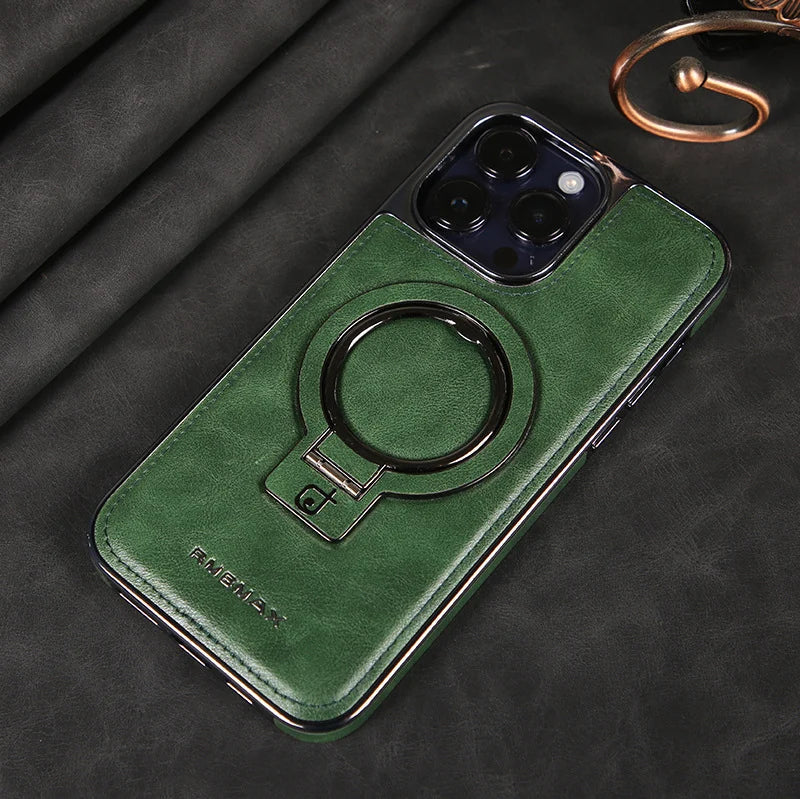 Premium Leather iPhone Case with Hidden Kickstand for Hands-Free Viewing