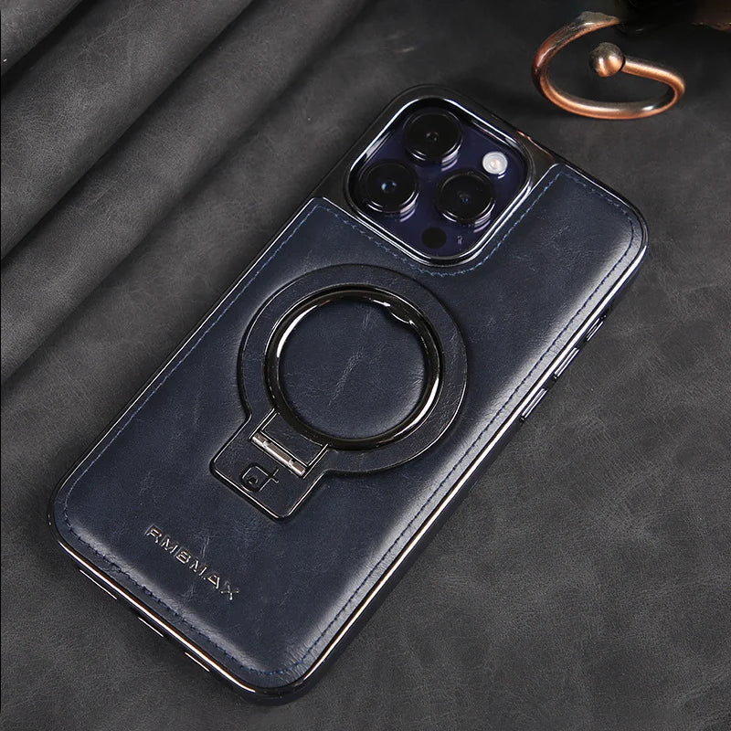 Premium Leather iPhone Case with Hidden Kickstand for Hands-Free Viewing