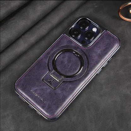 Premium Leather iPhone Case with Hidden Kickstand for Hands-Free Viewing