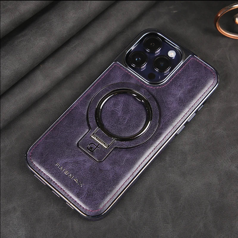 Premium Leather iPhone Case with Hidden Kickstand for Hands-Free Viewing