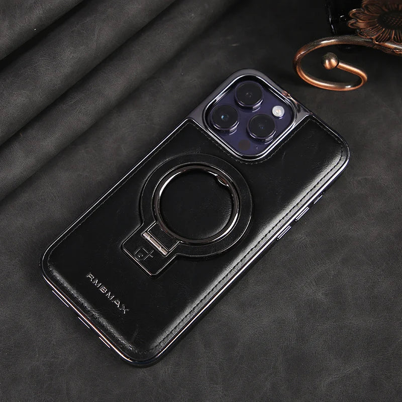 Premium Leather iPhone Case with Hidden Kickstand for Hands-Free Viewing
