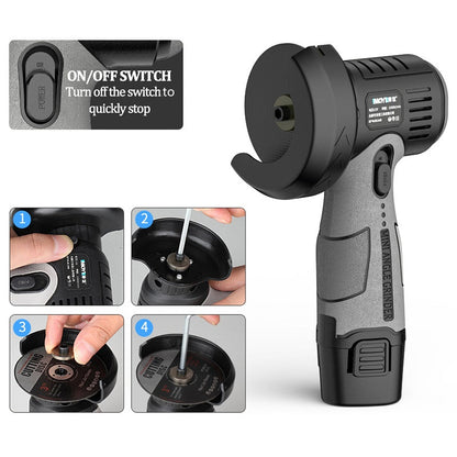 Compact Cordless Rotary Tool 3-Inch Disc 400W Motor 15000 RPM for Metal Cutting Surface Prep Workshop Garage Projects Portable Handheld Grin