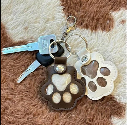 Genuine Leather Pet Memorial Keychain with Embossed Paw Print for Dog & Cat Lovers