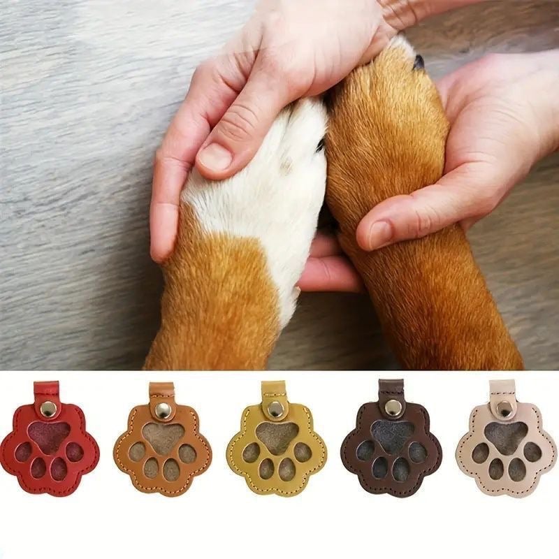 Genuine Leather Pet Memorial Keychain with Embossed Paw Print for Dog & Cat Lovers