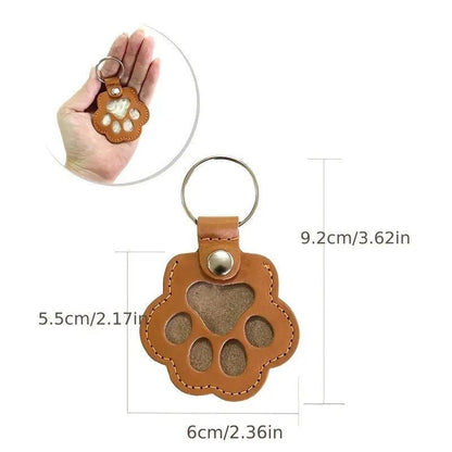 Genuine Leather Pet Memorial Keychain with Embossed Paw Print for Dog & Cat Lovers