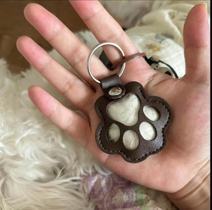 Genuine Leather Pet Memorial Keychain with Embossed Paw Print for Dog & Cat Lovers