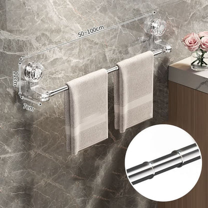 Rotating Wall-Mount Towel Bar with Suction Cup – No Drilling Needed, Adjustable Length for Small & Large Bathrooms