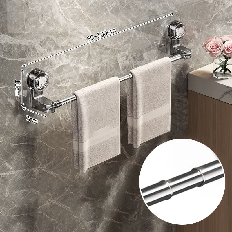 Rotating Wall-Mount Towel Bar with Suction Cup – No Drilling Needed, Adjustable Length for Small & Large Bathrooms