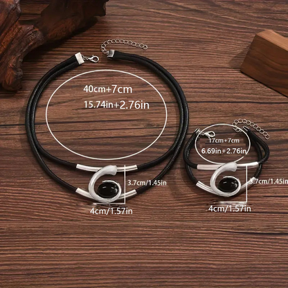 Boho Jewelry Set with Necklace Bracelet and Earrings Layered Geometric Design Faux Leather Cord Adjustable Metal Accents for Women Girls Fes