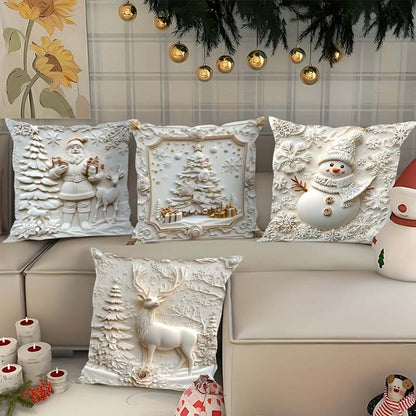 Holiday Throw Pillow Covers Set of 4 - Christmas Decorative Cushion Cases with Santa, Snowman, Tree & Reindeer Designs for Couch, Sofa, Bedr