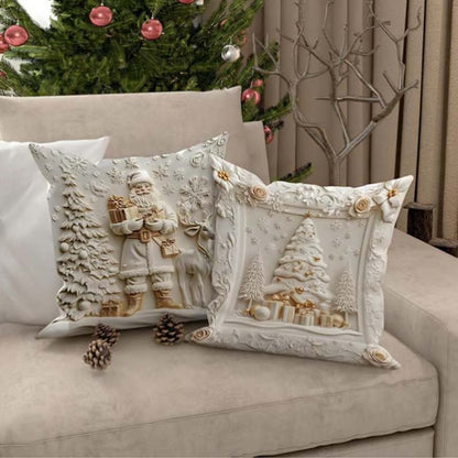 Holiday Throw Pillow Covers Set of 4 - Christmas Decorative Cushion Cases with Santa, Snowman, Tree & Reindeer Designs for Couch, Sofa, Bedr