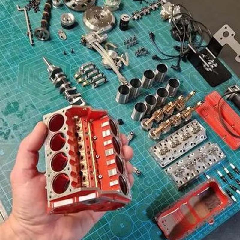 Gasoline-Powered V8 Engine Model Kit | Fully Functional Mini Motor with CDI Ignition & Precision CNC Machined Metal Parts for RC Projects