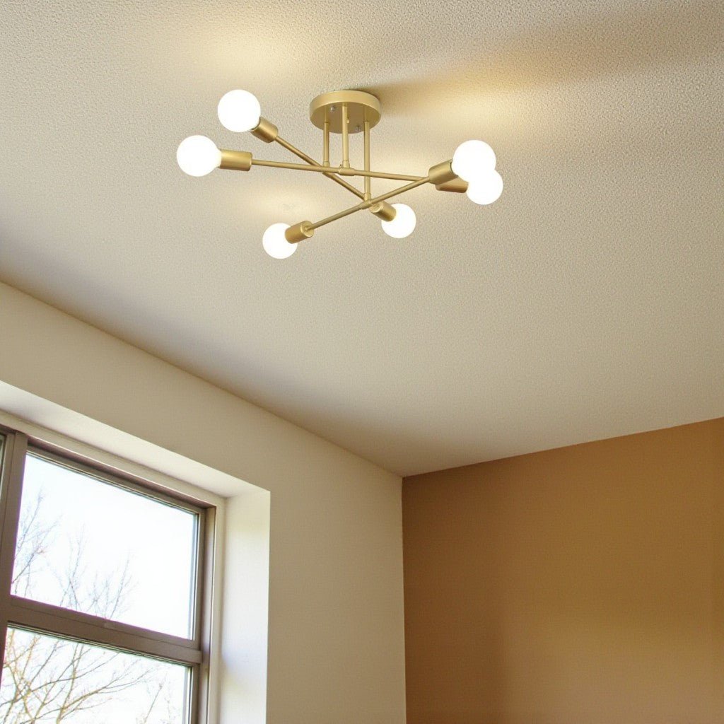 Mid-Century Starburst Flush Mount Ceiling Light | E27 Multi-Arm Modern Fixture for Living Room & Bedroom | 4, 6 or 8 Bulb Configuration
