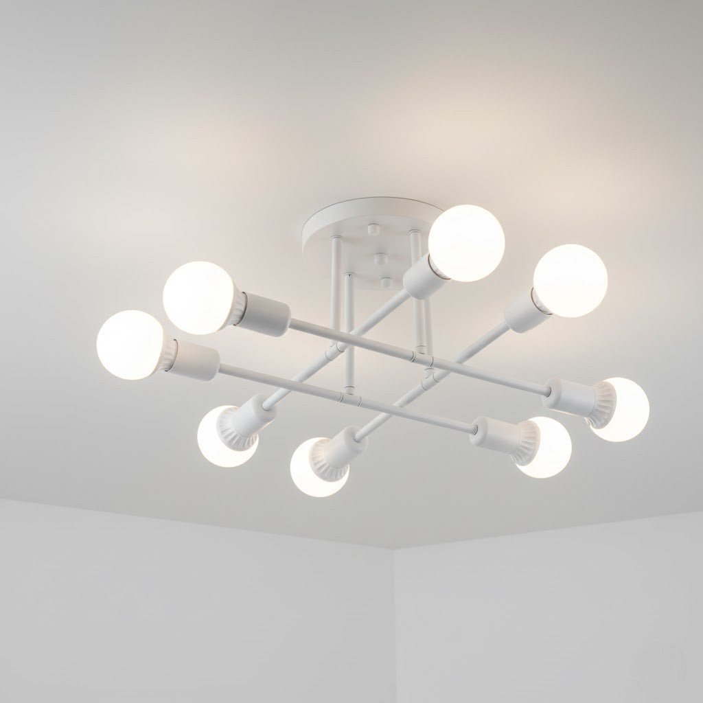 Mid-Century Starburst Flush Mount Ceiling Light | E27 Multi-Arm Modern Fixture for Living Room & Bedroom | 4, 6 or 8 Bulb Configuration